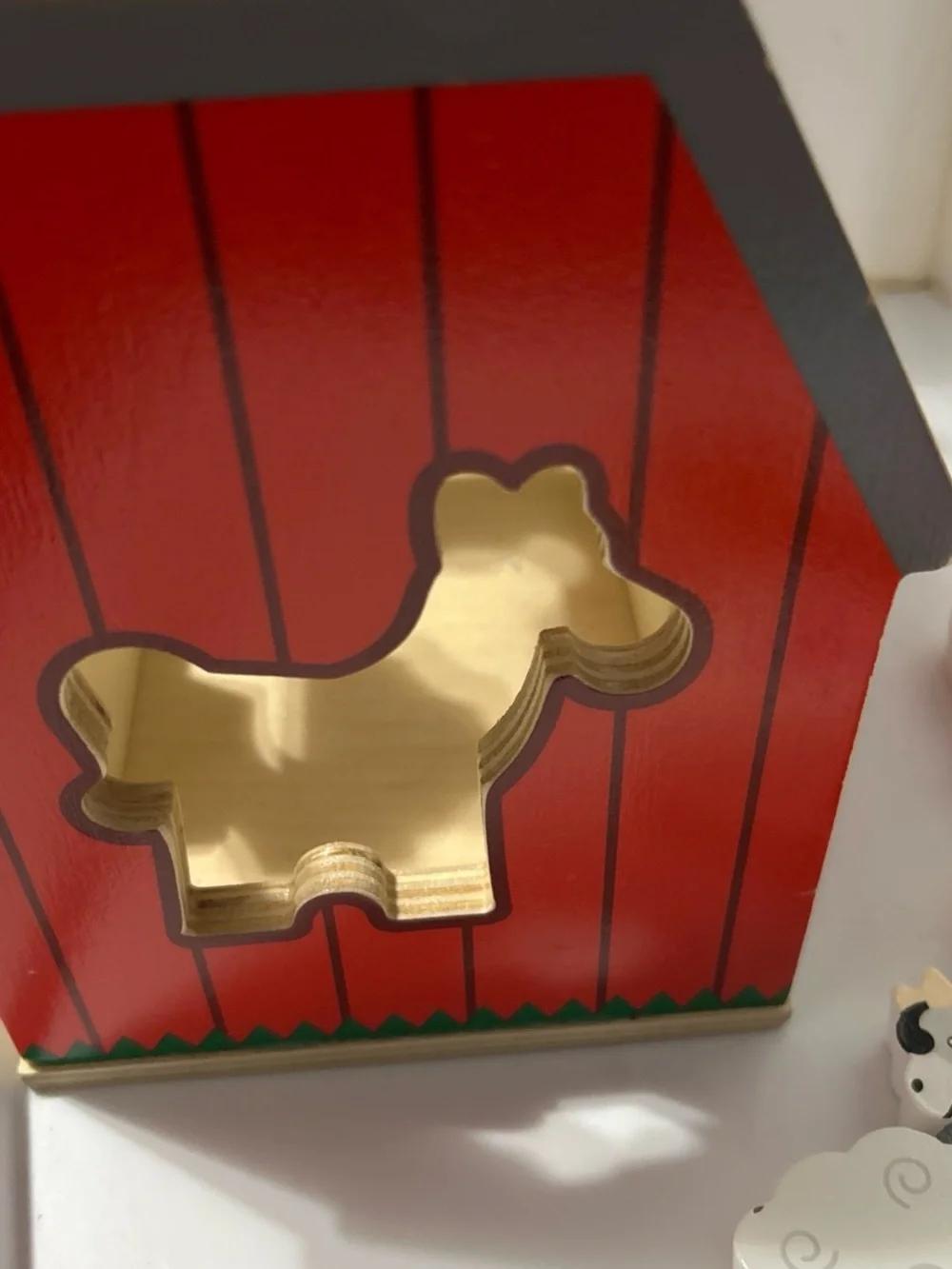 Wooden Farm Animal Shape Sorter Toy - Red and Natural